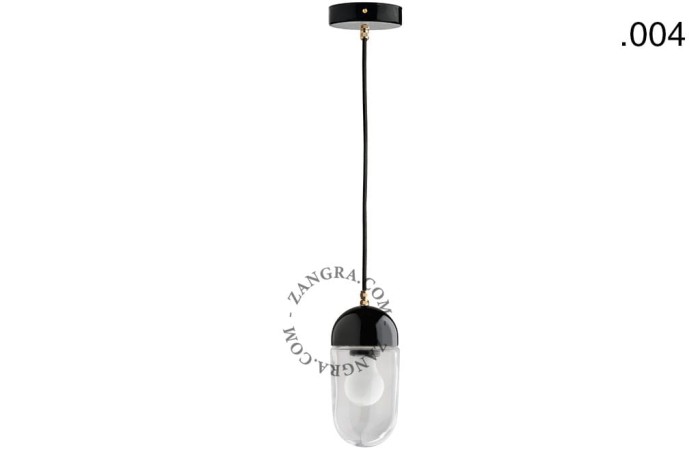 Lampa wisząca porcelana ze szklanym kloszem  004 czarna - Zangra