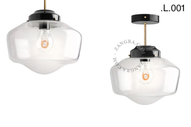 Lampa sufitowa 128.b.go, czarna/mosiądz  klosz 001 -Zangra