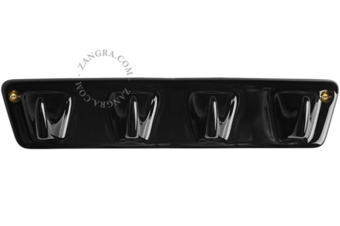 Wieszak z 4 haczykami porcelanowy,czarny - Zangra