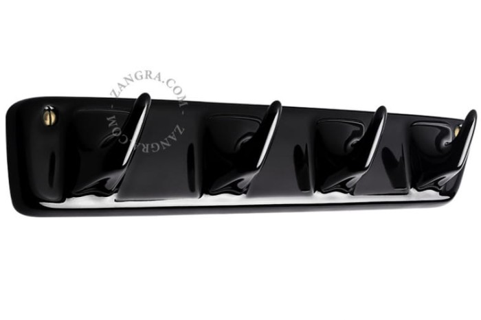 Wieszak z 4 haczykami porcelanowy,czarny - Zangra