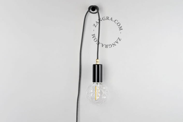 Lampa wisząca/ścienna ALADIN 30 z kablem i wtyczką - czarna - Zangra