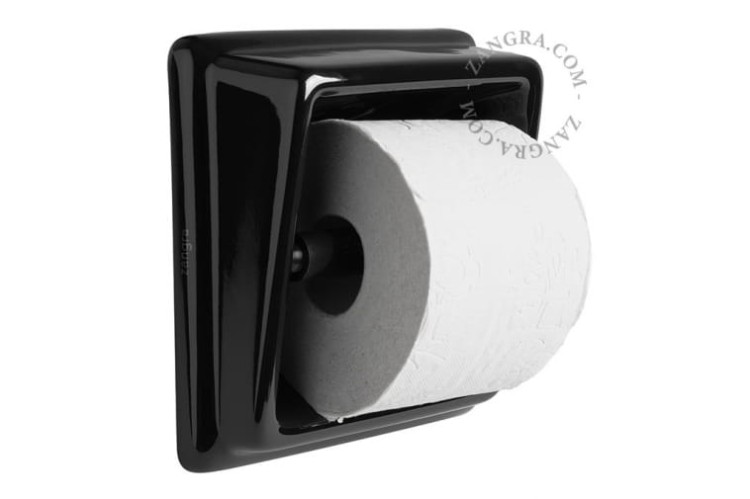 Porcelanowy uchwyt na papier toaletowy, czarny- Zangra