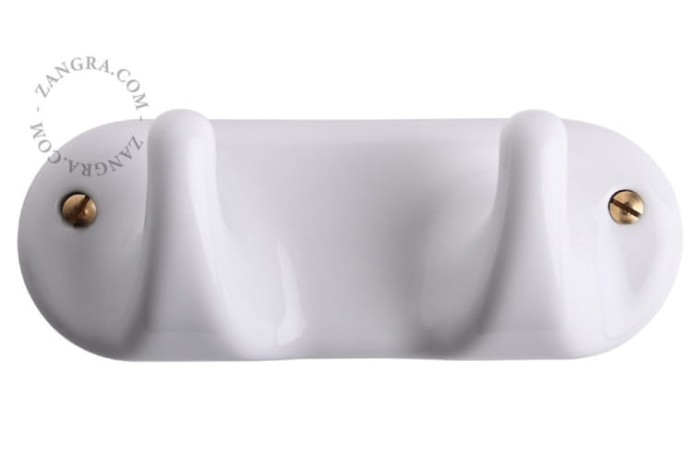 Wieszak z 2 haczykami porcelanowy- biały - Zangra