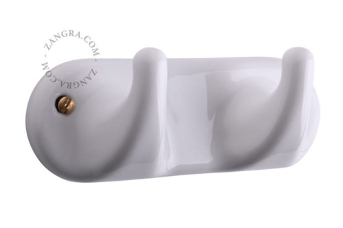 Wieszak z 2 haczykami porcelanowy- biały - Zangra