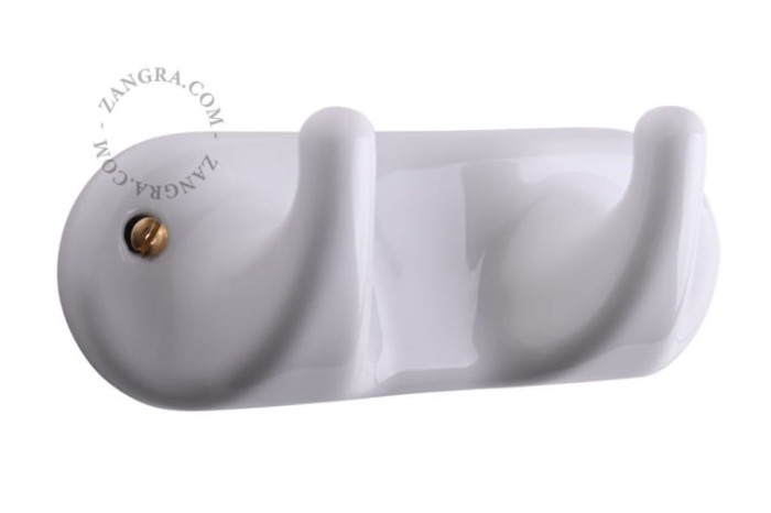 Wieszak z 2 haczykami porcelanowy- biały - Zangra