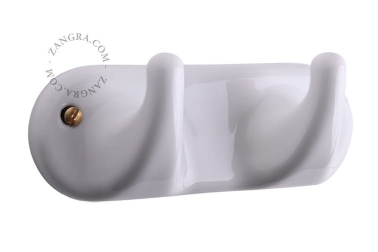 Wieszak z 2 haczykami porcelanowy- biały - Zangra