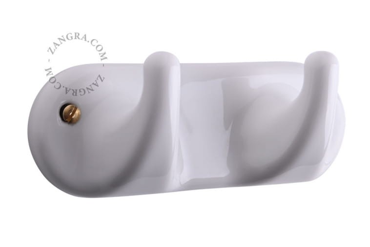 Wieszak z 2 haczykami porcelanowy- biały - Zangra