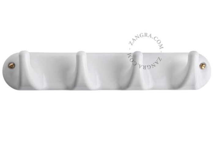 Wieszak z 4 haczykami porcelanowy - biały - Zangra