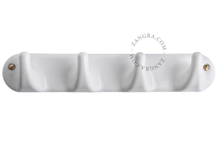 Wieszak z 4 haczykami porcelanowy - biały - Zangra