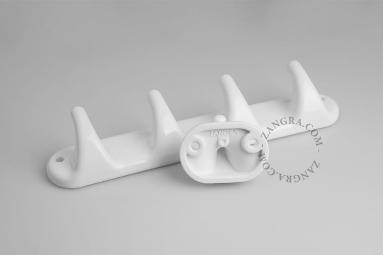 Wieszak z 4 haczykami porcelanowy - biały - Zangra