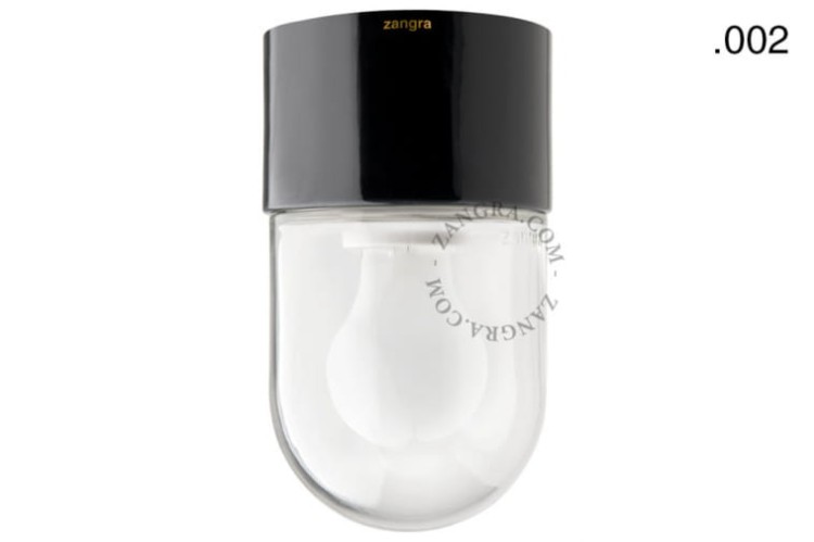 Lampa czarna porcelana, szklany klosz 002 - Zangra