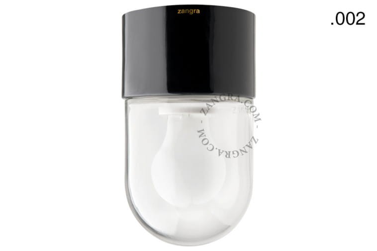 Lampa czarna porcelana, szklany klosz 002 - Zangra