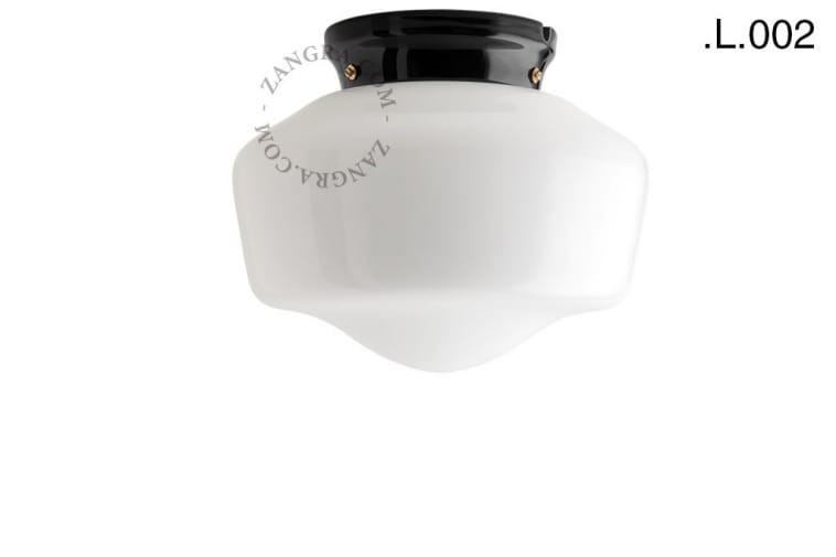 Czarna lampa porcelanowa, szklany klosz, L.002 - Zangra