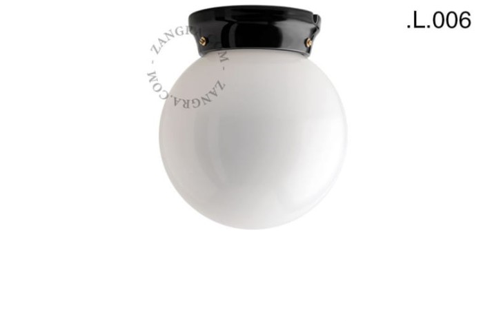 Czarna lampa porcelanowa, szklany klosz, L.006 - Zangra