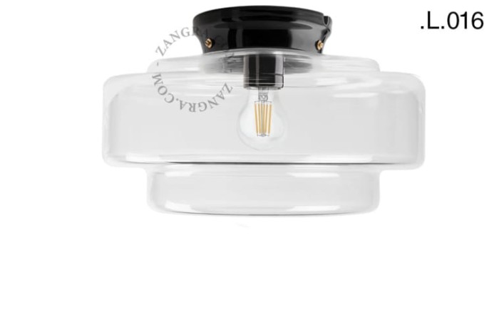 Czarna lampa porcelanowa, szklany klosz, L.016 - Zangra