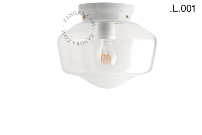 Biała lampa porcelanowa sufitowa ze szklanym kloszem, L.001 - Zangra