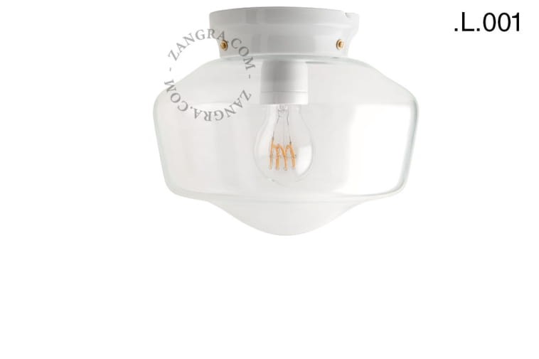Biała lampa porcelanowa sufitowa ze szklanym kloszem, L.001 - Zangra