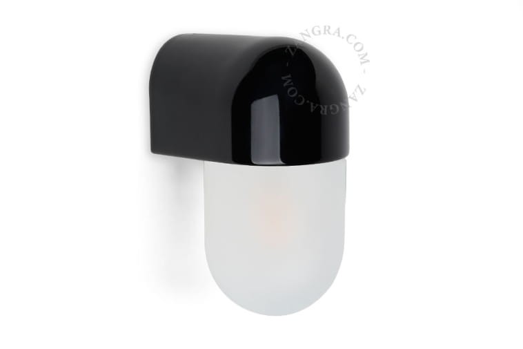 Outdoor or bathroom black porcelain wall lamp AGNES, b.glass001 - Zangra