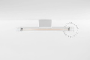 White porcelain lamp holder with fluorescent lamp, clear ribbed glass - Zangra