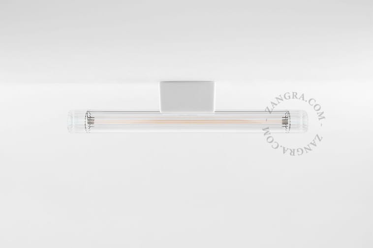 Lampenfassung aus weißem Porzellan mit Leuchtstofflampe, klares geripptes Glas – Zangra