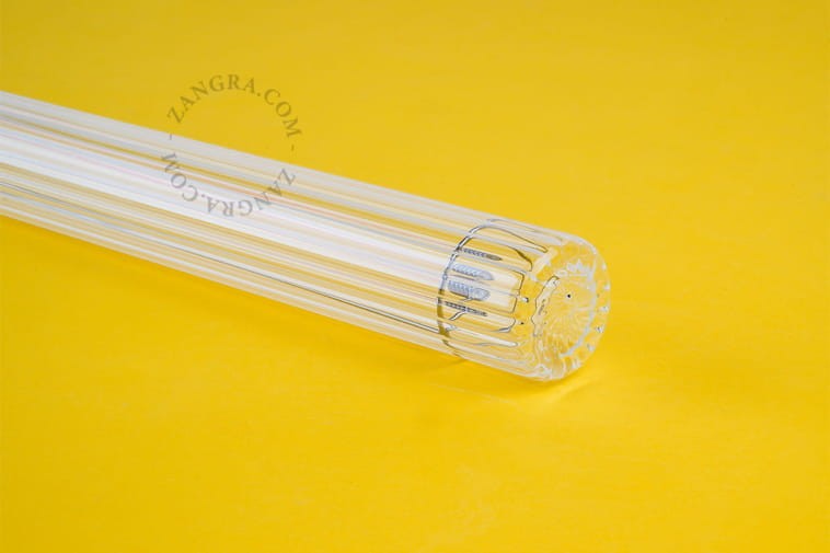 Black porcelain lamp holder with fluorescent lamp, transparent ribbed glass - Zangra
