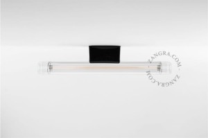 Black porcelain lamp holder with fluorescent lamp, transparent ribbed glass - Zangra