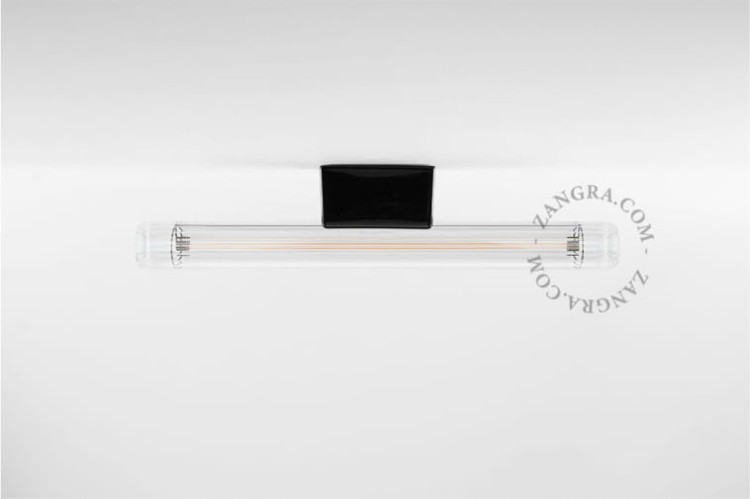 Czarna porcelanowa oprawka ze świetlówką, szkło przezroczyste żebrowane 30 cm- Zangra
