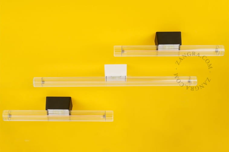 Czarny metalowa oprawka CRYSTAL ze świetlówką, szkło przezroczyste żebrowane - Zangra