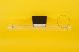 Black metal CRYSTAL lamp holder with fluorescent lamp, transparent ribbed glass - Zangra