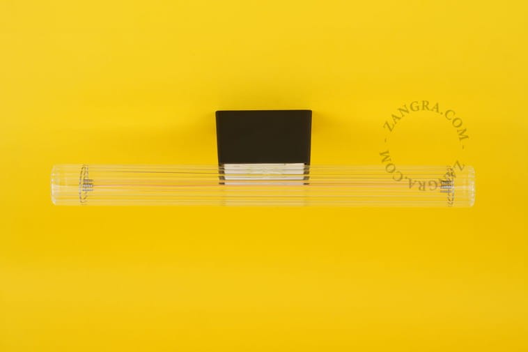 Czarny metalowa oprawka CRYSTAL ze świetlówką, szkło przezroczyste żebrowane - Zangra