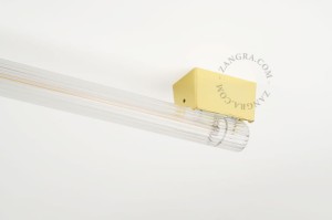 CHARLINE gold metal lampholder with fluorescent lamp, transparent ribbed glass, 100 cm - Zangra
