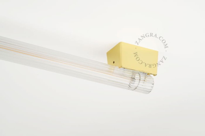 CHARLINE gold metal lampholder with fluorescent lamp, transparent ribbed glass, 100 cm - Zangra