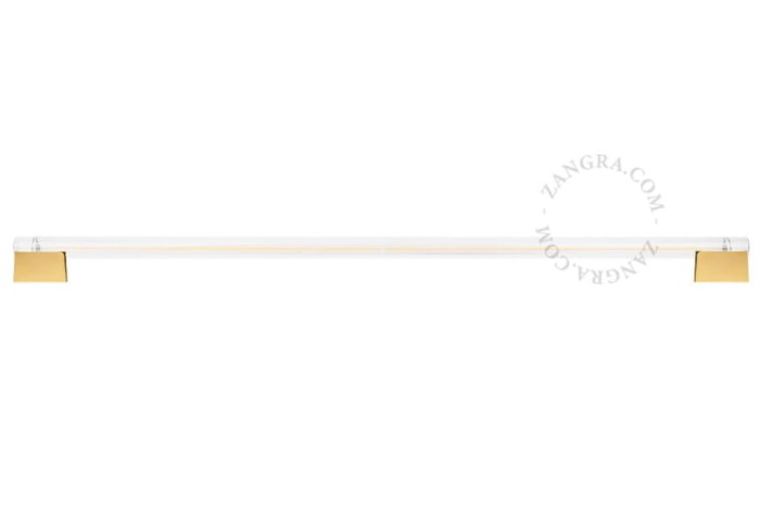 CHARLINE gold metal lampholder with fluorescent lamp, transparent ribbed glass, 100 cm - Zangra