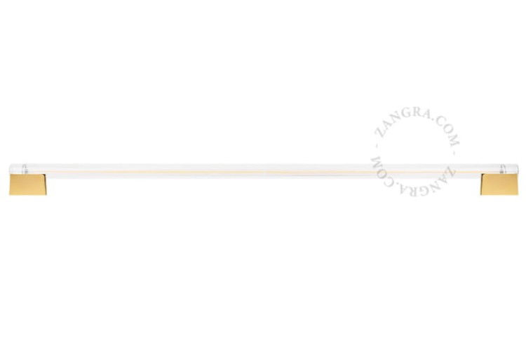 CHARLINE gold metal lampholder with fluorescent lamp, transparent ribbed glass, 100 cm - Zangra