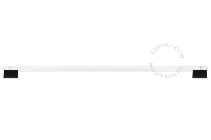 Black metal CHARLINE lamp holder with fluorescent lamp, transparent ribbed glass, 100 cm - Zangra