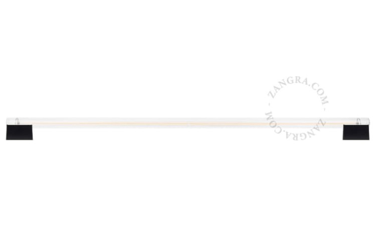 Black metal CHARLINE lamp holder with fluorescent lamp, transparent ribbed glass, 100 cm - Zangra