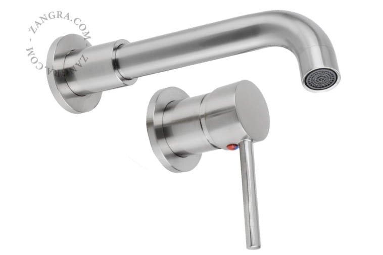 Wall mounted washbasin faucet in brushed nickel brass - Zangra