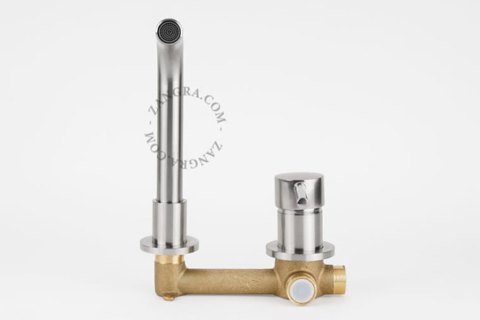 Wall mounted washbasin faucet in brushed nickel brass - Zangra