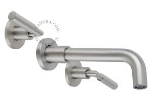Wall mounted washbasin faucet in brushed nickel brass - Zangra