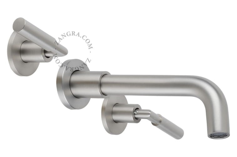 Wall mounted washbasin faucet in brushed nickel brass - Zangra
