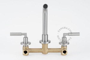 Wall mounted washbasin faucet in brushed nickel brass - Zangra