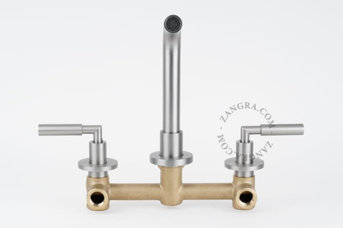 Wall mounted washbasin faucet in brushed nickel brass - Zangra