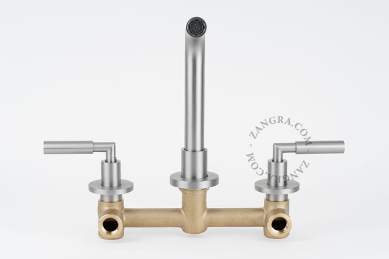 Wall mounted washbasin faucet in brushed nickel brass - Zangra