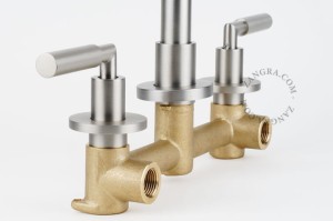 Wall mounted washbasin faucet in brushed nickel brass - Zangra