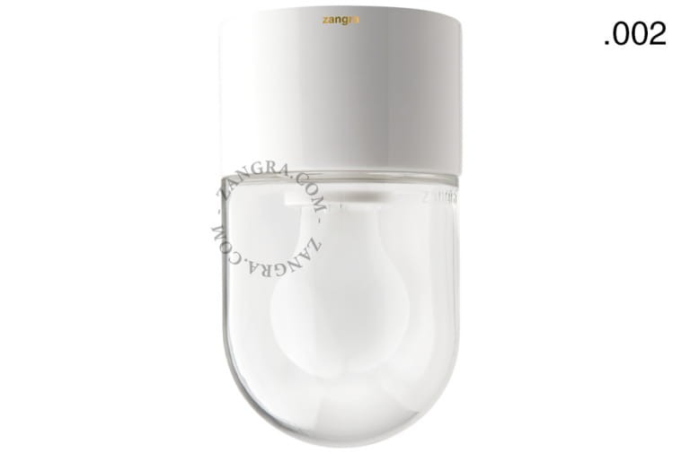Lampa biała porcelana, szklany klosz 002 przezroczyste szkło - Zangra