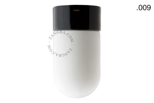 Lampa porcelanowa czarna, klosz 009 szkło opalowe- Zangra