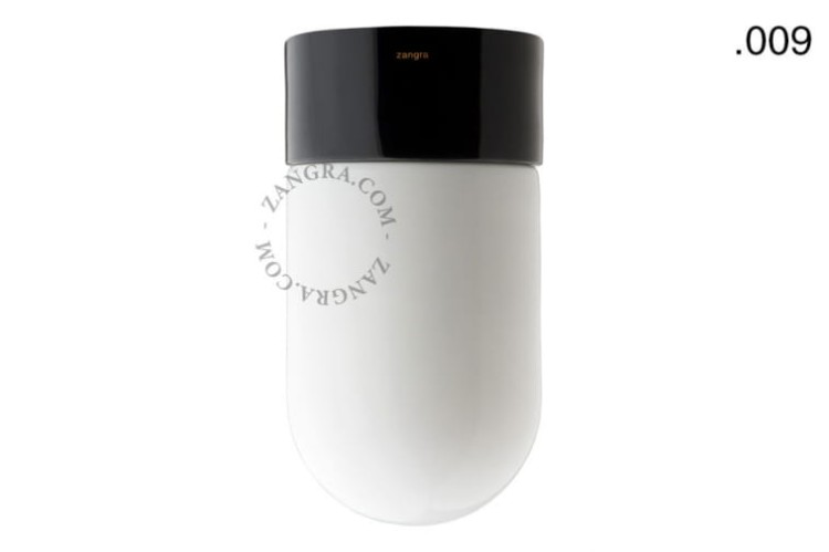 Lampa porcelanowa czarna, klosz 009 szkło opalowe- Zangra