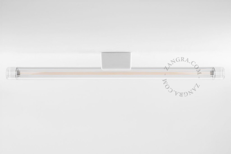Biała porcelanowa oprawka ze świetlówką, szkło przezroczyste żebrowane 50 cm- Zangra