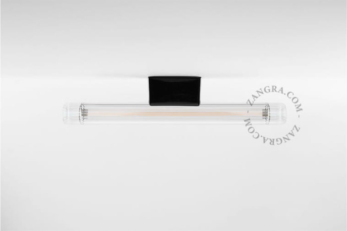 Black porcelain lamp holder with fluorescent lamp, transparent ribbed glass - Zangra