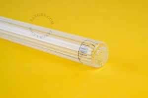 Lampenfassung aus weißem Porzellan mit Leuchtstofflampe, klares geripptes Glas – Zangra